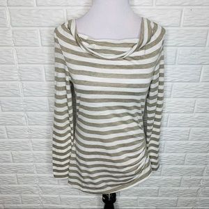 MYSTREE Striped Drape Neck Long Sleeve Shirt Size M